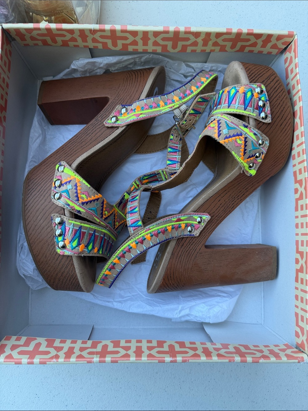Gianni Bini Multicolor Embroidered Platform Sandals